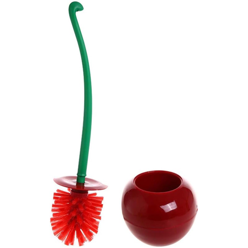ADNIKIA Creative Toilet Brush with Holder Bowl&Long Handle, Household Bathroom Cleaning Tool Cleaner and Base for Storage&Organization, Thick Bristle for Deep Clean-Rust Resistant Leakproof-Red Cherry Shape - Image 1
